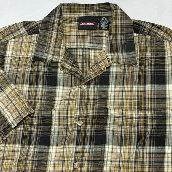 Dickies Men’s Short Sleeve Windowpane Plaid Work Shirt XL Brown Black Button-Up - Picture 1 of 8